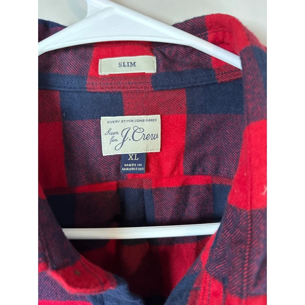J.Crew Mens XL Slim Fit Buffalo Check Flannel Shirt Red Navy Blue K4008